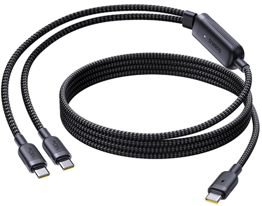 USB-C töltőkábel - 2 x USB-C Baseus Flash 4 2in1, 140W, 1,5m, Fekete E0426X00