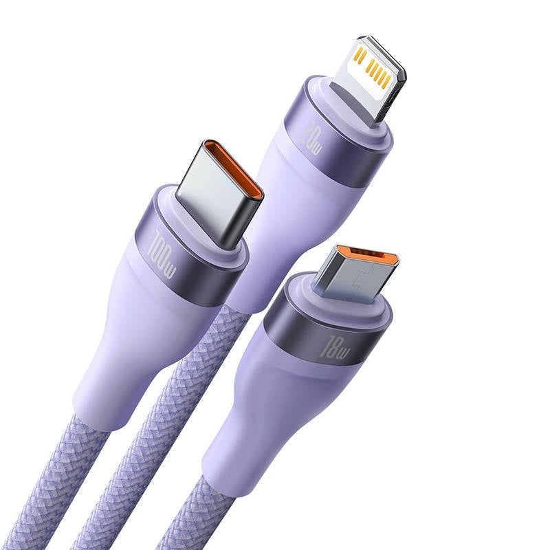 USB-C - Lightning / microUSB / USB-C Baseus Flash Series II 3in1 töltőkábel, 100W, 1.5m, Lila CASS030205