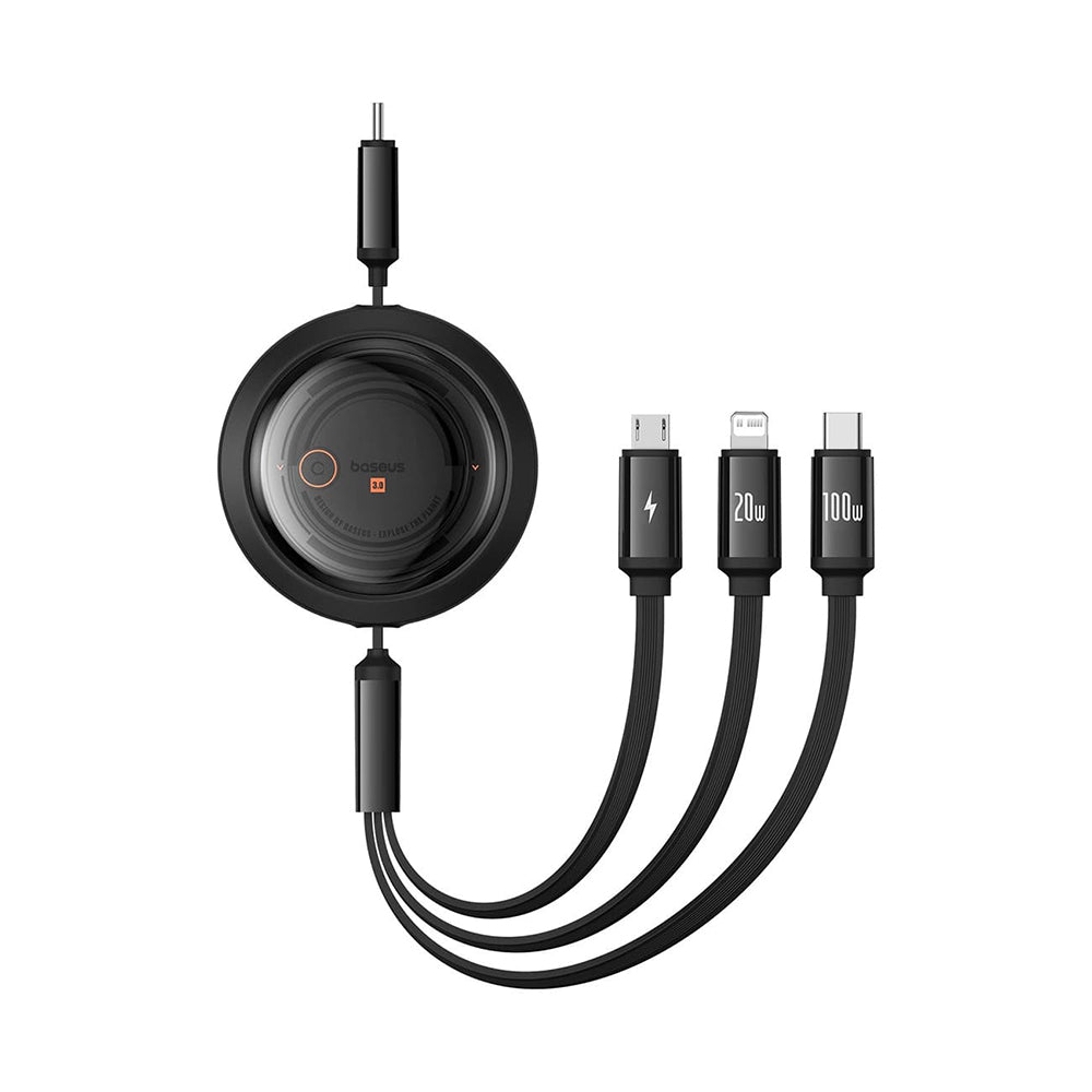 USB-C - Lightning / microUSB / USB-C Baseus Free2Draw Retractable töltőkábel, 100W, 1.1m, Fekete P10368700111-04