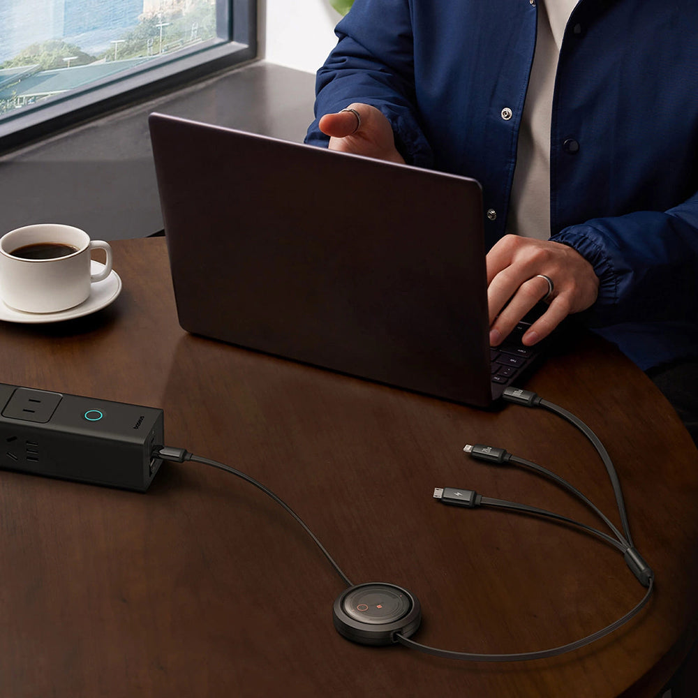 USB-C - Lightning / microUSB / USB-C Baseus Free2Draw Retractable töltőkábel, 100W, 1.1m, Fekete P10368700111-04