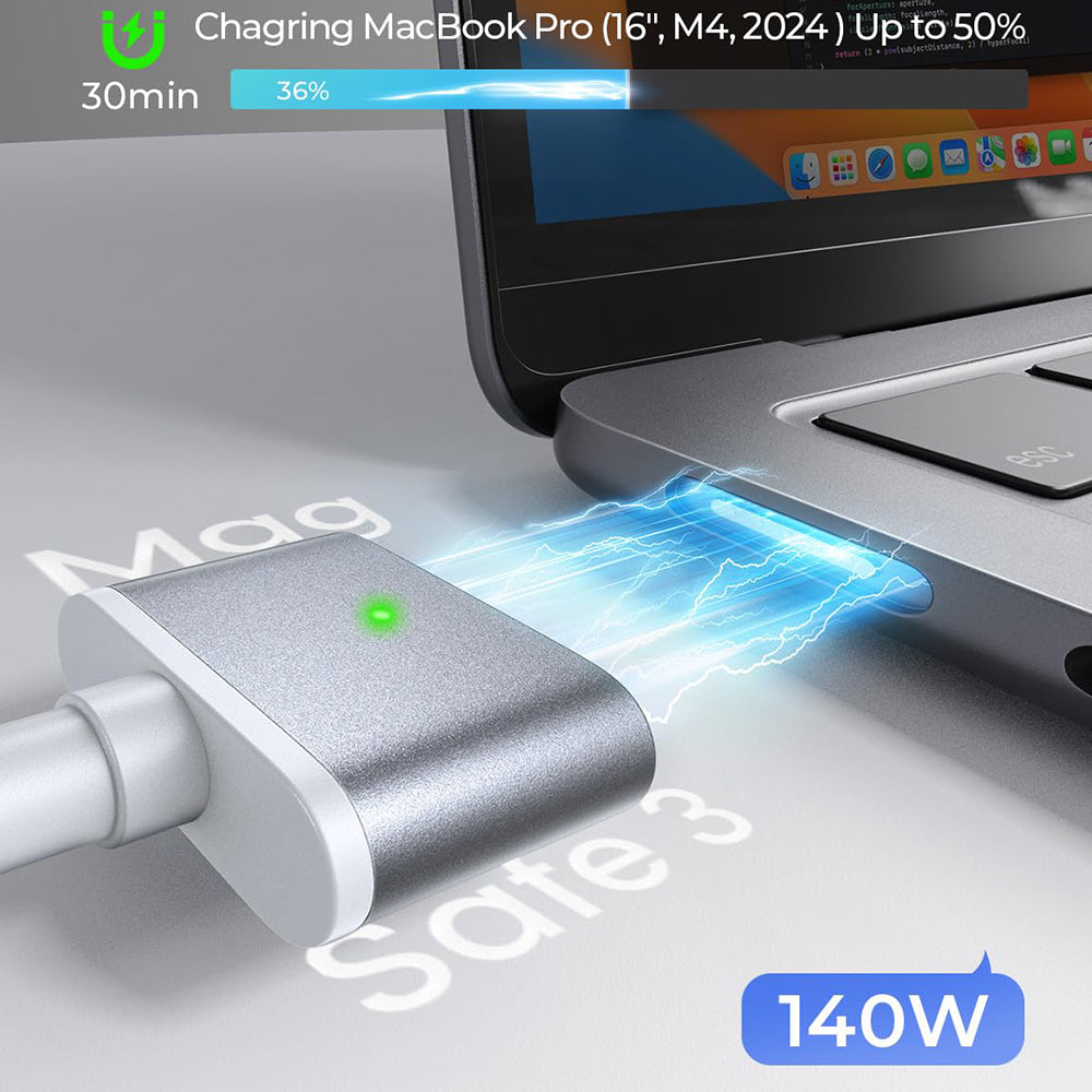 USB-C Töltőkábel - MagSafe 3 Lisen, 140W, 2m, Ezüst YL0123070001