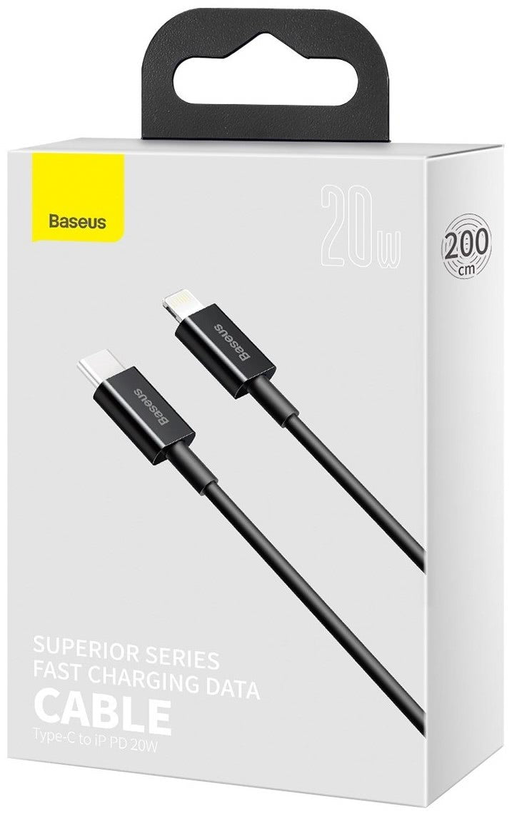 Adat- és töltőkábel USB-C - Lightning Baseus Superior sorozat, 20W, 2m, fekete CATLYS-C01