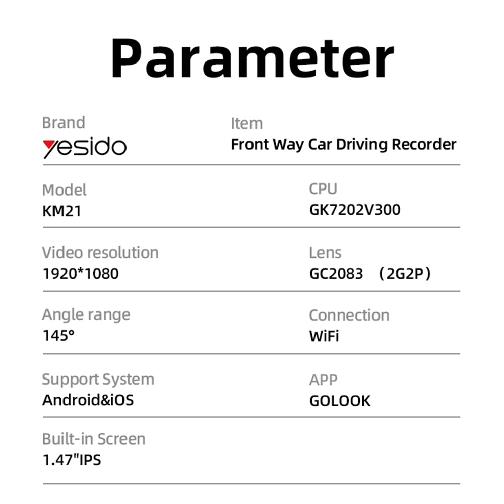 Yesido KM21 autós kamera, 1080P, Wi-Fi, 1.47 inch kijelző