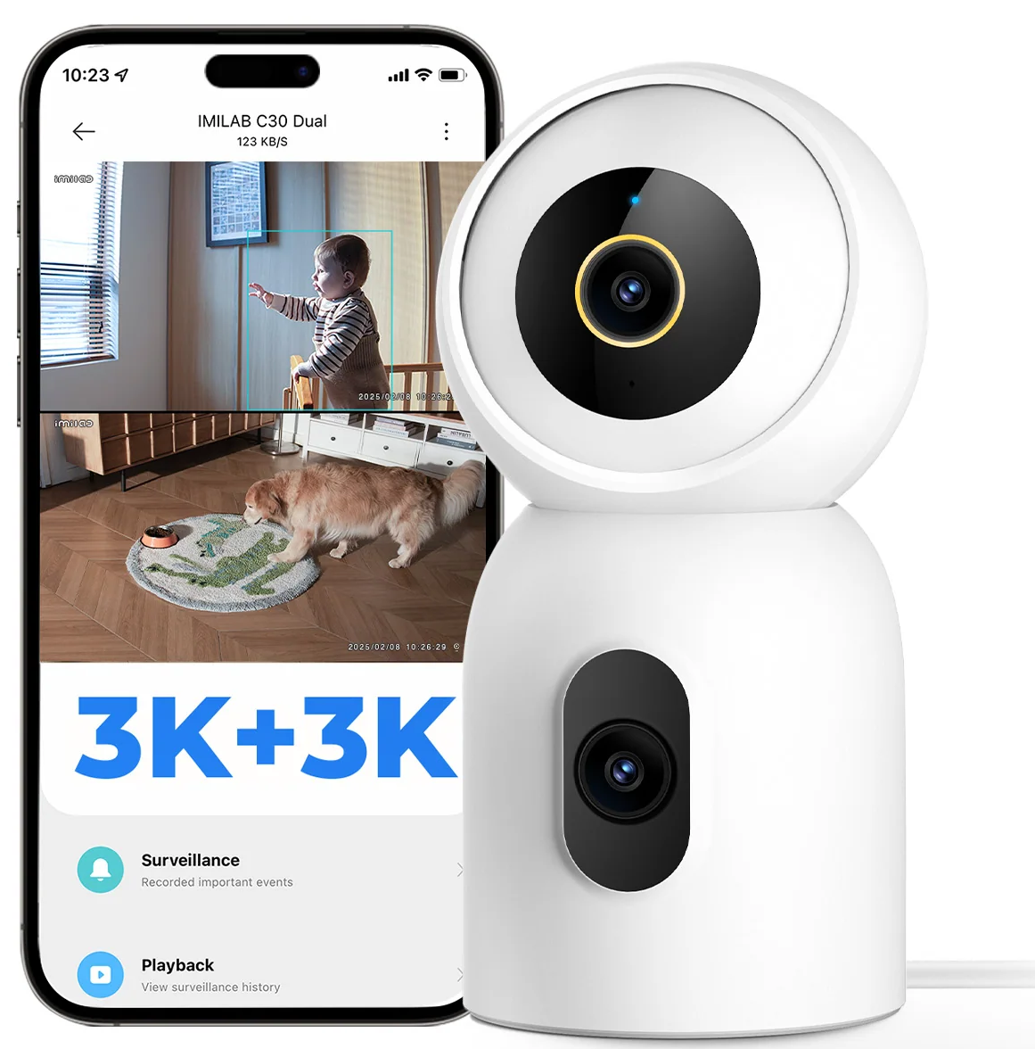 iMILAB C30 Dual megfigyelőkamera, Wi-Fi, 3K, beltéri CMSXJ111A