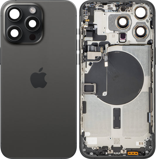 Apple iPhone 15 Pro Max akkumulátorfedél, középházzal, fekete (Black Titanium), Swap