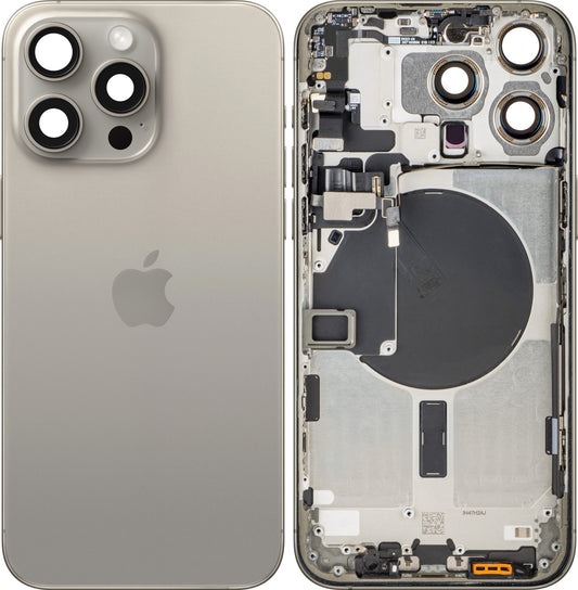 Apple iPhone 15 Pro Max akkumulátor fedél, középházzal, Bézs (Természetes Titán), Swap
