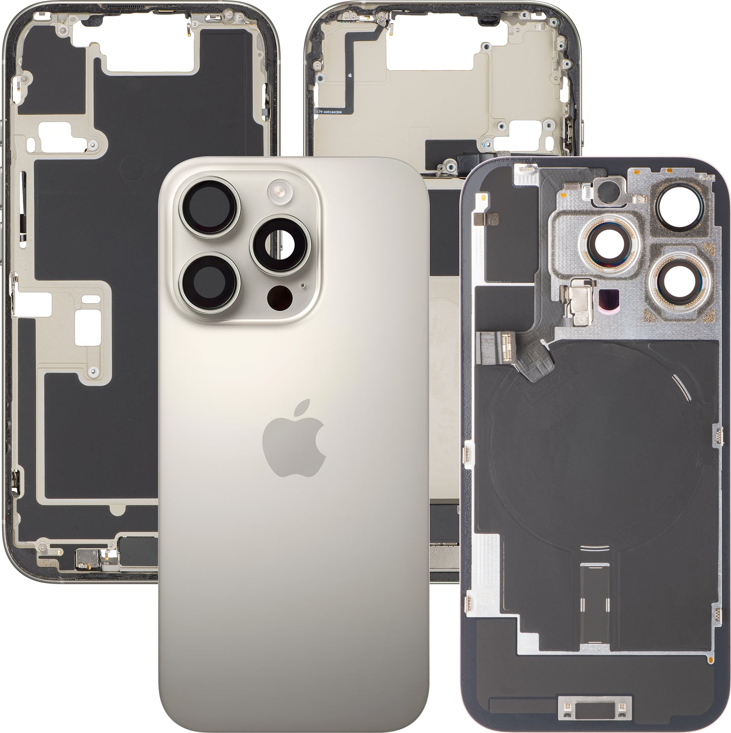 Apple iPhone 16 Pro akkumulátor fedél, középházzal, teljes alkatrészekkel, bézs (Natural Titanium), csere