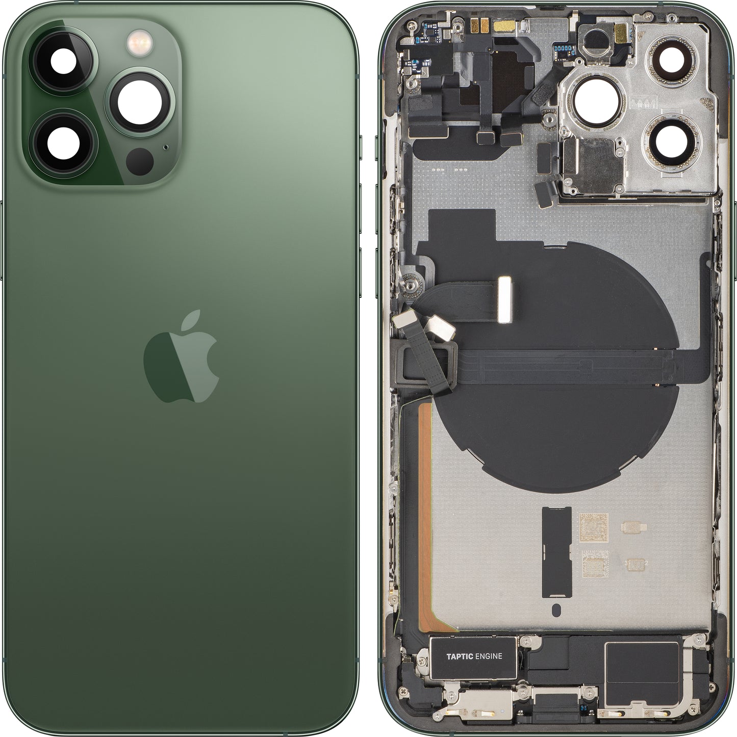 Apple iPhone 13 Pro Max akkumulátor fedél, középházzal, teljes alkatrészekkel, zöld (Alpine Green), csere