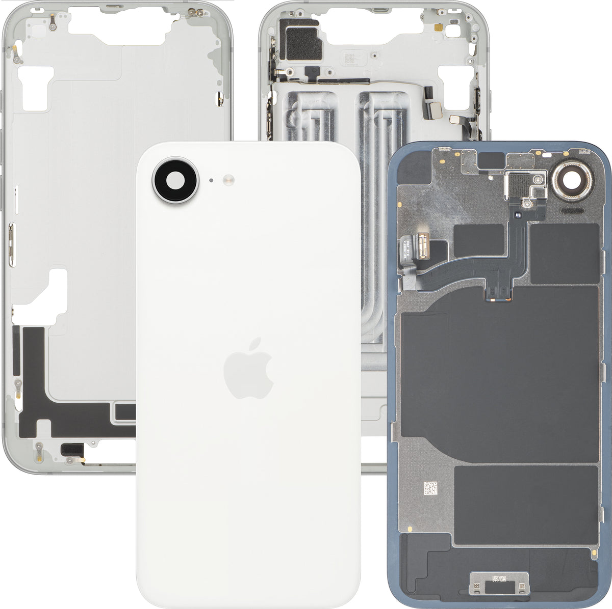 Apple iPhone 16e akkufedél, középső házzal, fehér, prémium csere