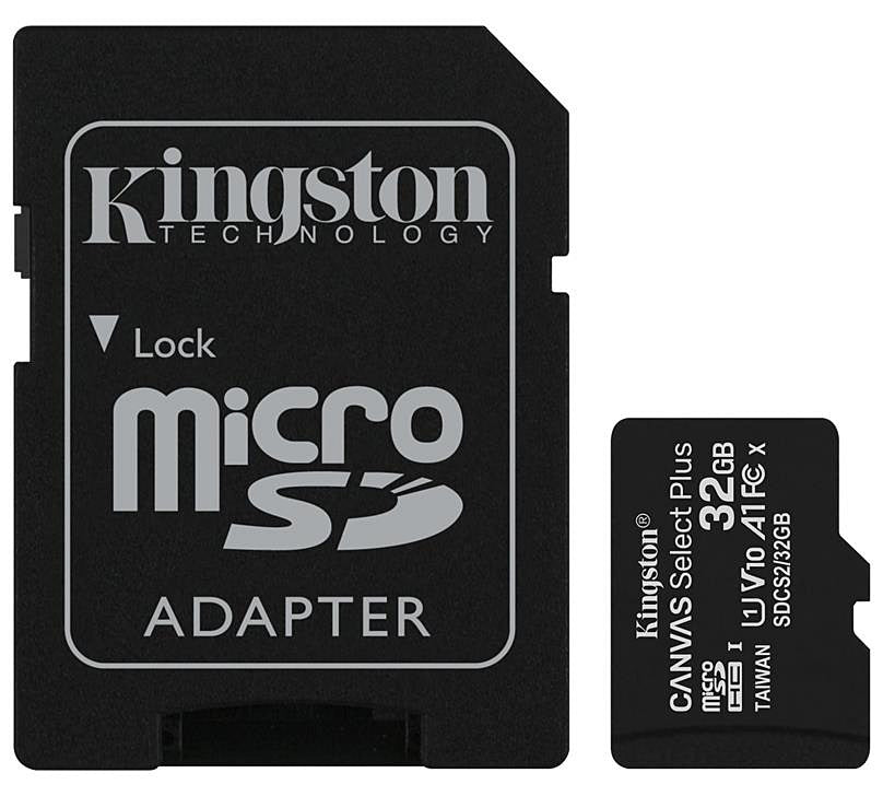 Memóriakártya microSDHC Kingston Canvas Select Plus Android A1, 32Gb, Class 10 / UHS-1 U1, SDCS2/32GB adapterrel