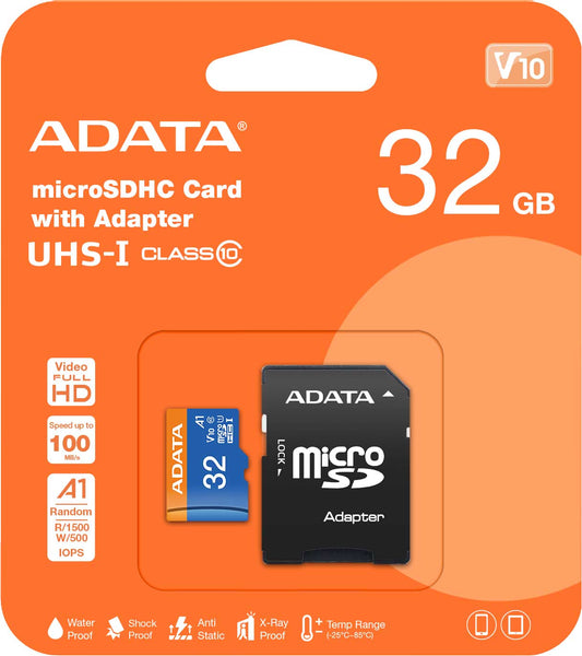 Adata microSDXC memóriakártya, 32Gb, Class 10 / UHS-1 U1, Adapterrel AUSDH32GUICL10A1-RA1 AUSDH32GUICL10A1-RA1 AUSDH32GUICL10A1-RA1