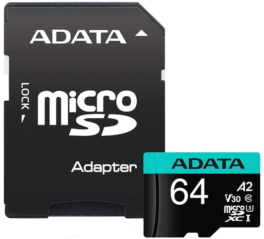 Adata Premier Pro microSDXC memóriakártya, 64Gb, 10. osztály / UHS-1 U3, adapterrel AUSDX64GUI3V30SA2-RA1