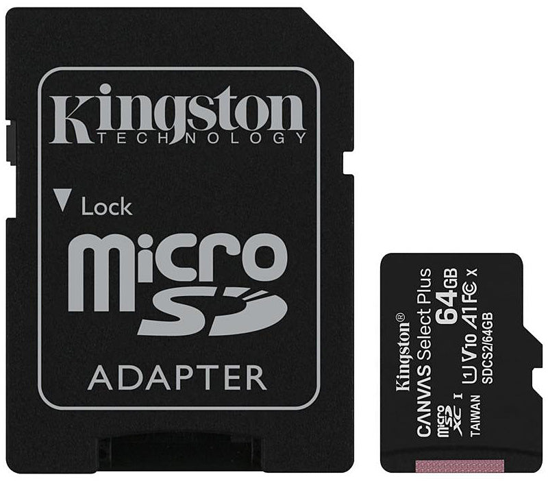 Kingston Canvas Canvas Select Plus Android A1, 64Gb, Class 10 / UHS-1 U1, microSDXC memóriakártya Kingston Canvas Select Plus Android A1, 64Gb, Class 10 / UHS-1 U1, SDCS2/64GB adapterrel
