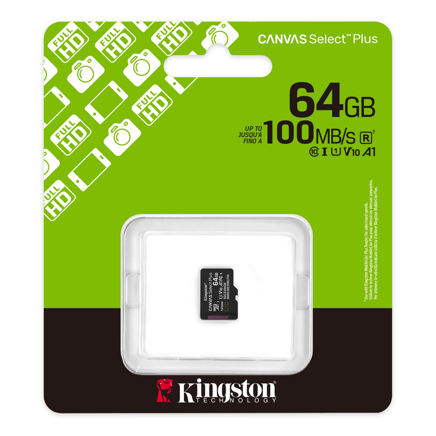 Kingston Canvas Select Plus Android A1 microSDXC memóriakártya, 64GB, 10. osztály / UHS-1 U1 SDCS3/64GBSP