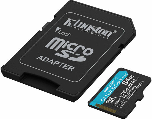 Kingston Canvas Go Plus Android A2 microSDXC memóriakártya, 64Gb, 10. osztály / UHS-1 U3, SDCG4/64GB adapterrel
