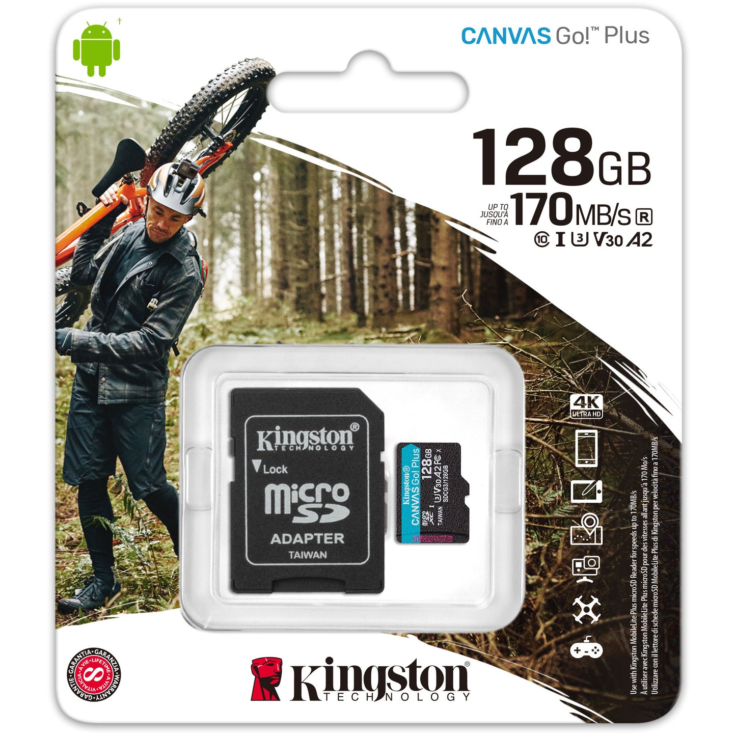 Kingston Canvas Go Plus Android A2 microSDXC memóriakártya, 128GB, 10-es osztály / UHS-1 U3, adapterrel SDCG3/128GB