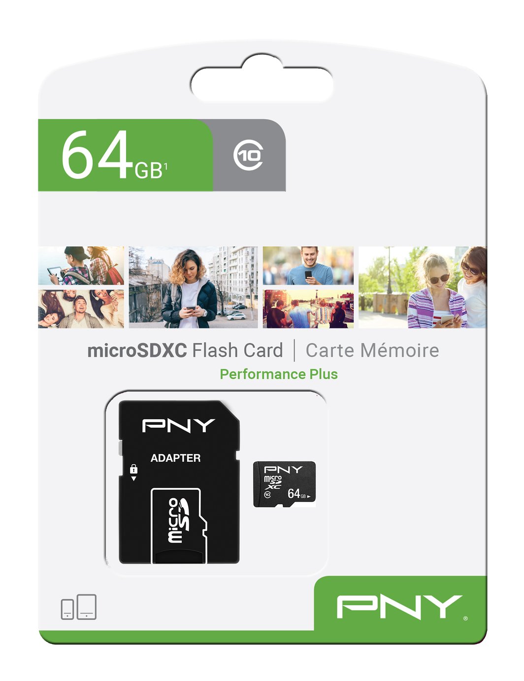 PNY Performance Plus microSDXC Memóriakártya, 64Gb, 10. osztály, Adapterrel P-SDU64G10PPL-GE