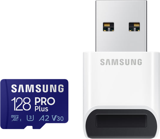 Samsung PRO Plus microSDXC memóriakártya, 128Gb, 10. osztály / UHS-1 U3, Kártyaolvasóval és Adapterrel MB-MD128KB/WW