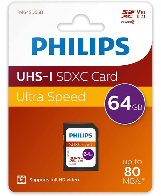 Philips SDXC memóriakártya, 64Gb, 10. osztály / UHS-1 U1 FM64SD55B/00