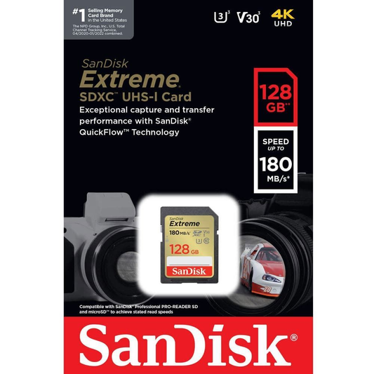 SanDisk Extreme SDXC memóriakártya, 128Gb, 10. osztály / UHS-1 U3 SDSDXVA-128G-GNCIN