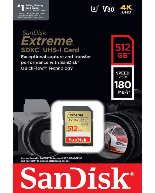 SanDisk Extreme SDXC Memóriakártya, 512GB, 10-es osztály / UHS-1 U3 SDSDXVV-512G-GNCIN