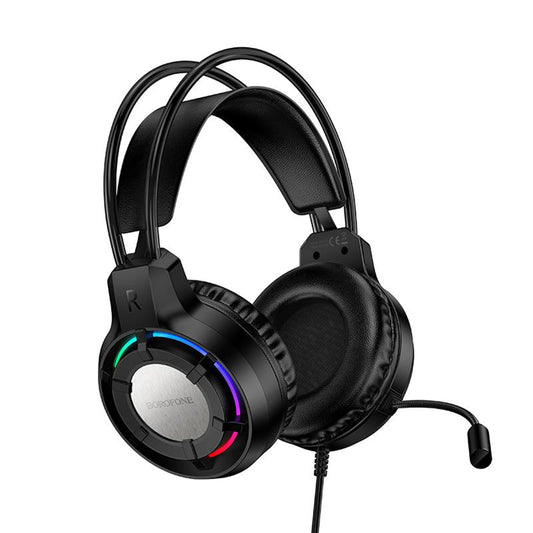 Borofone BO112 Wave 3,5 mm-es Gaming Fejhallgató, RGB, 2m, Fekete