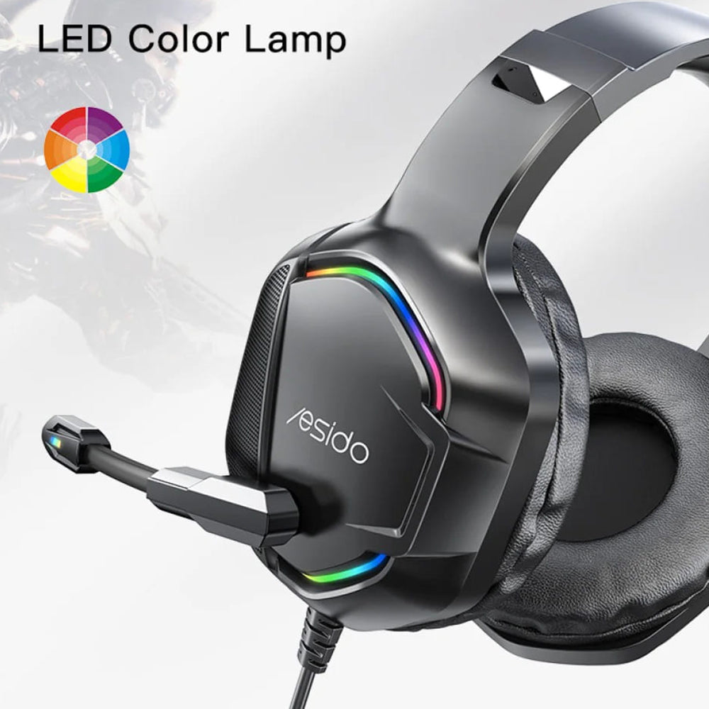 Gaming fülhallgató 3.5mm Yesido EK01, RGB, 1.2m, Fekete