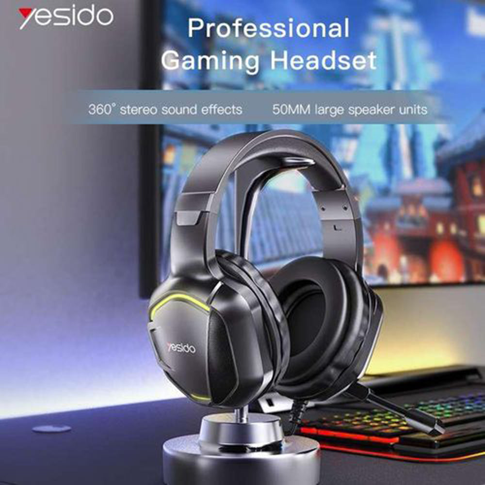 Gaming fülhallgató 3.5mm Yesido EK01, RGB, 1.2m, Fekete