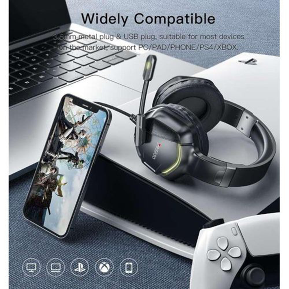 Gaming fülhallgató 3.5mm Yesido EK01, RGB, 1.2m, Fekete