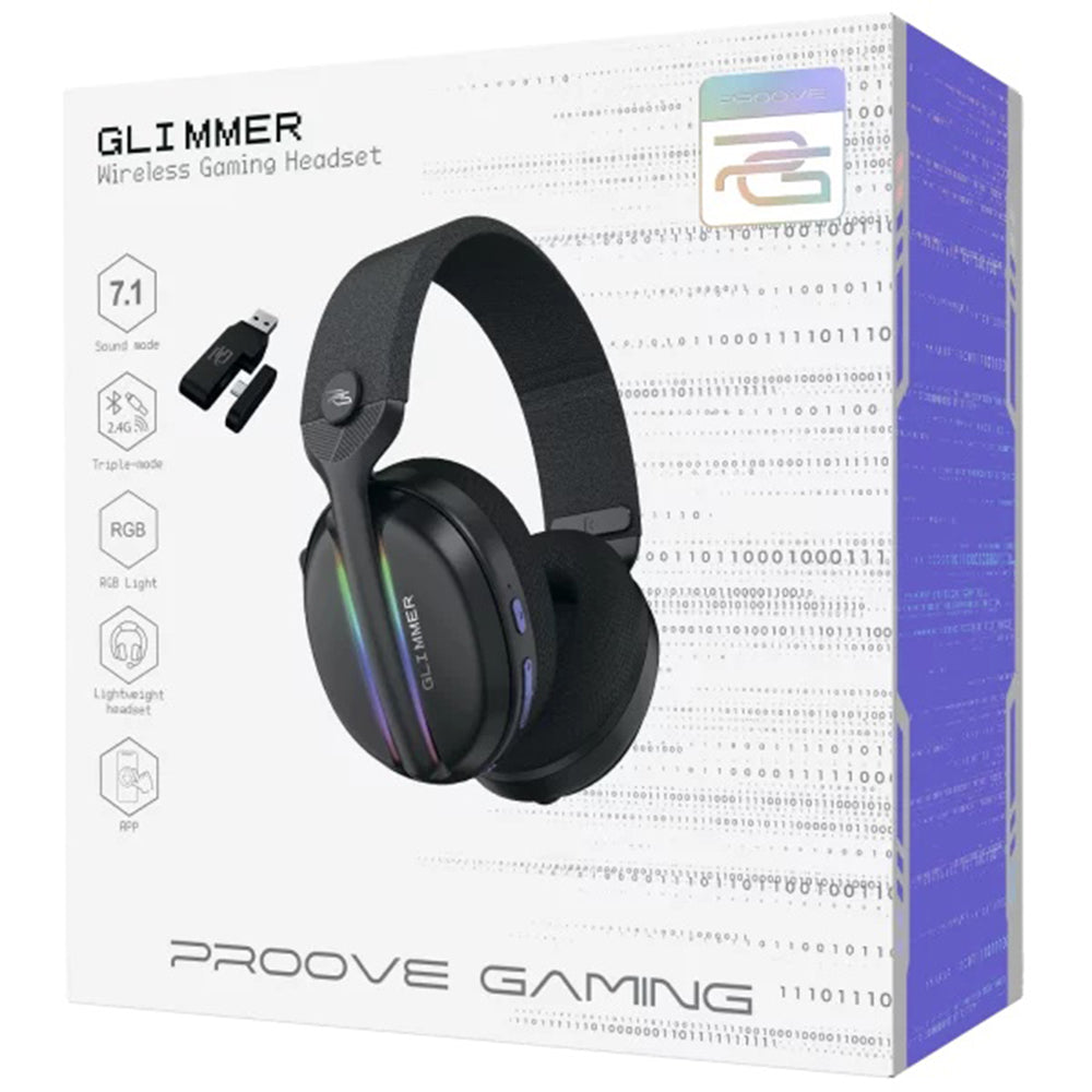 Proove Glimmer vezeték nélküli gaming fejhallgató, RGB, BT / Wi-Fi / Vezetékes, Fekete-Lila WHGL00022016