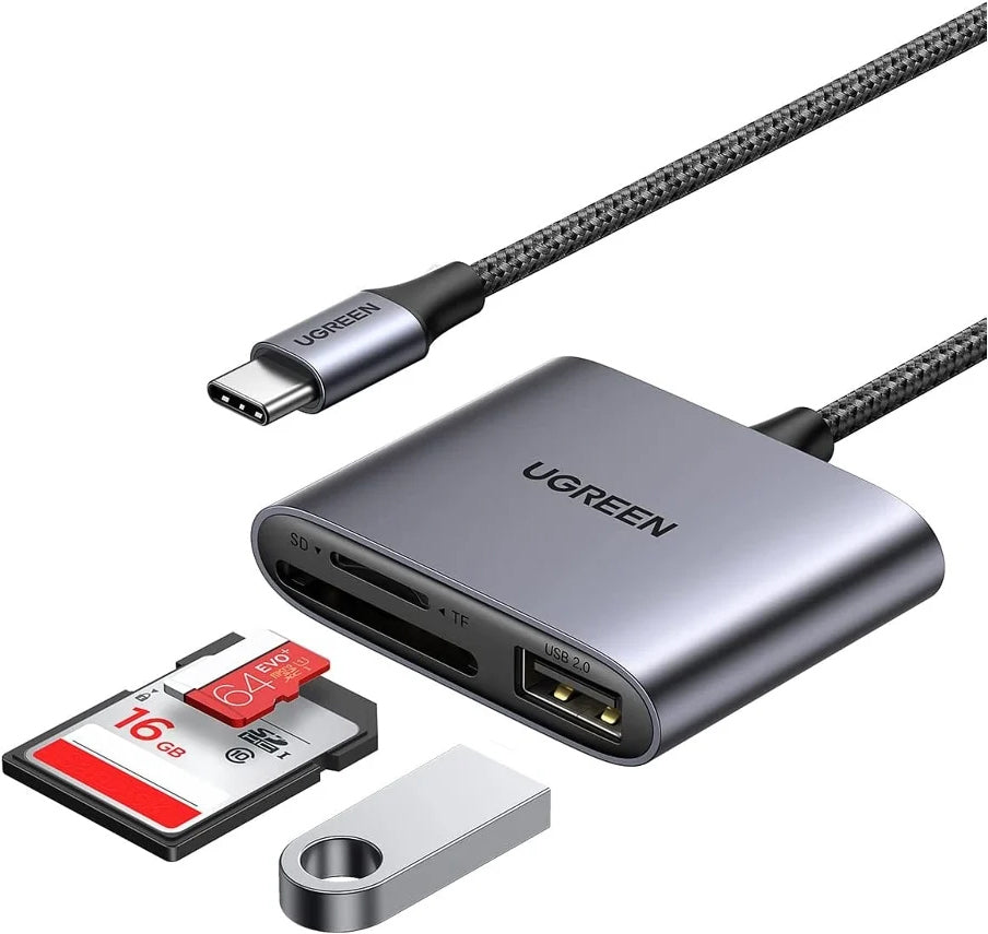 USB-C UGREEN CM387 kártyaolvasó, USB-A (OTG) - SD - microSD, Fekete
