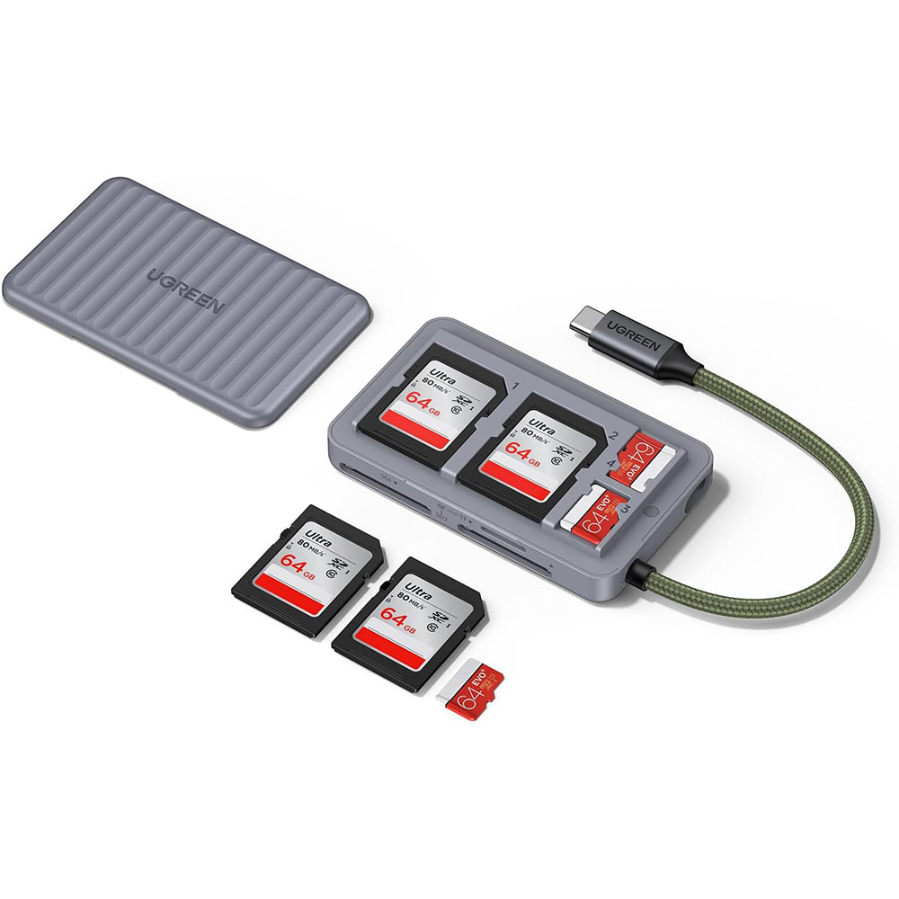 UGREEN 55886 USB-C Kártyaolvasó Szervezővel, 2 x SD - microSD, Szürke