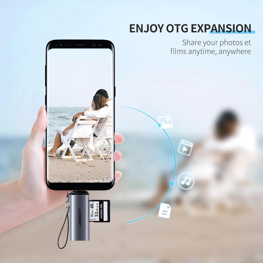 USB-C UGREEN CM184 kártyaolvasó, SD - microSD, Szürke