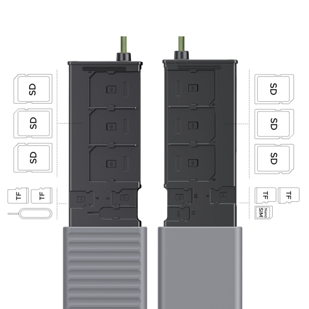 USB / USB-C kártyaolvasó UGREEN CM856 (55899) szervezővel, 2 x SD - microSD, szürke