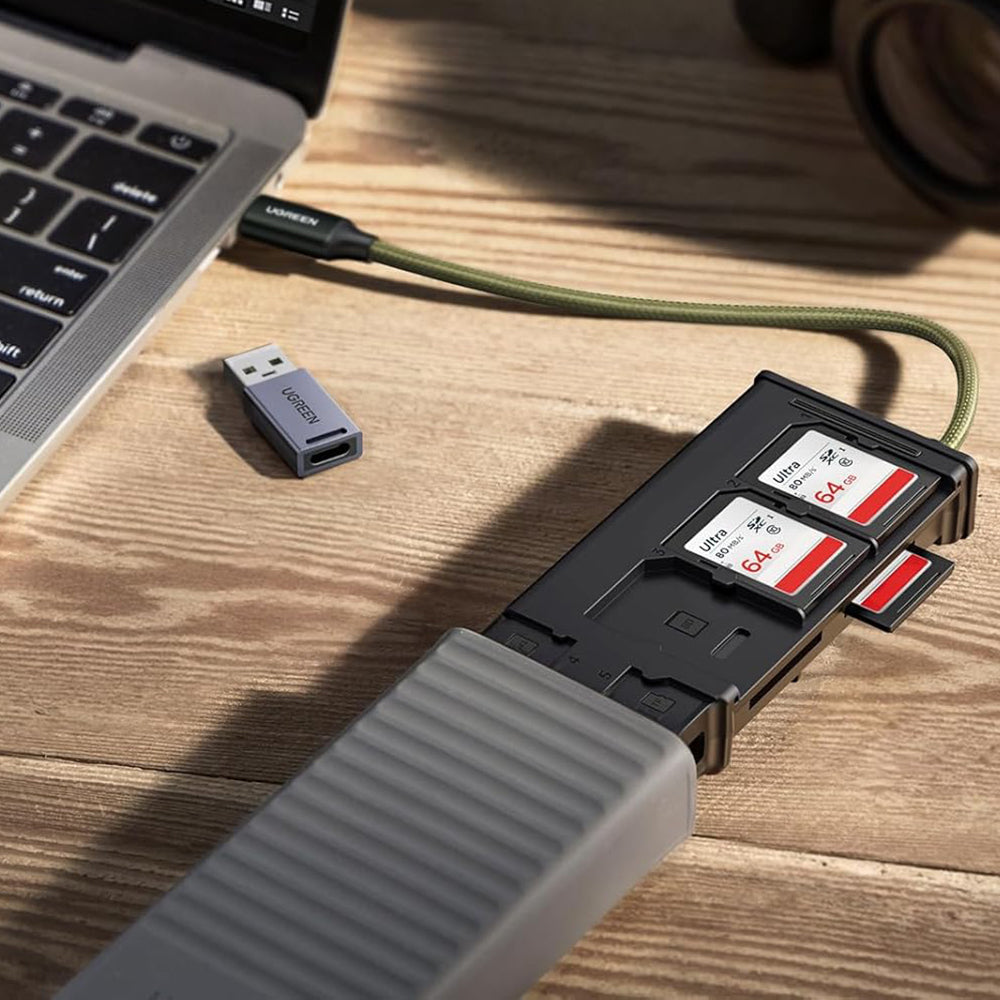 USB / USB-C kártyaolvasó UGREEN CM856 (55899) szervezővel, 2 x SD - microSD, szürke