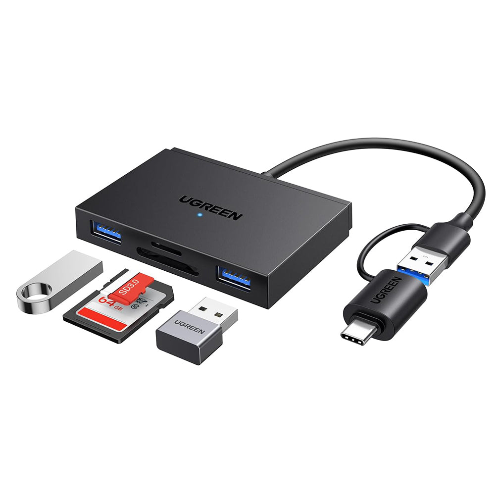 USB / USB-C UGREEN CM812 (45167) kártyaolvasó, SD - microSD - 2 x USB-A, Fekete