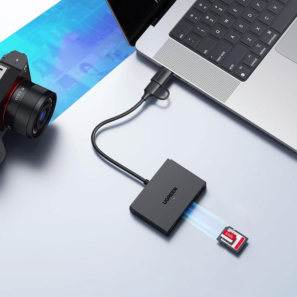 USB / USB-C UGREEN CM812 (45167) kártyaolvasó, SD - microSD - 2 x USB-A, Fekete