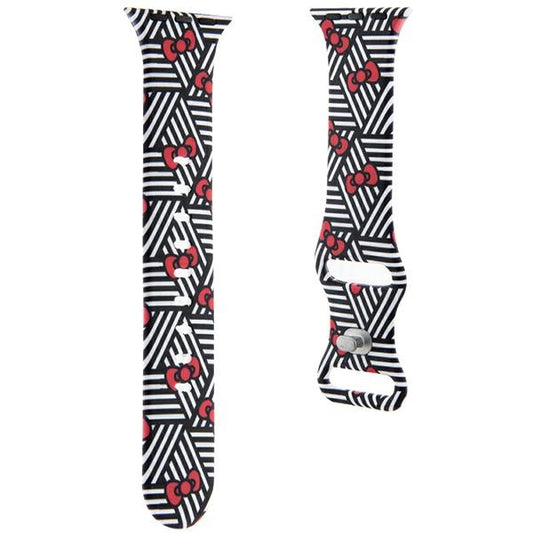 Hello Kitty szilikon masnis és csíkos szíj Apple Watch 42mm / 41mm / 40mm / 38mm sorozathoz, Fekete