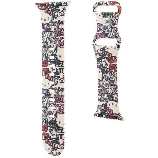 Hello Kitty szilikon graffiti címkés szíj az Apple Watch 42mm / 41mm / 40mm / 38mm sorozathoz, bézs