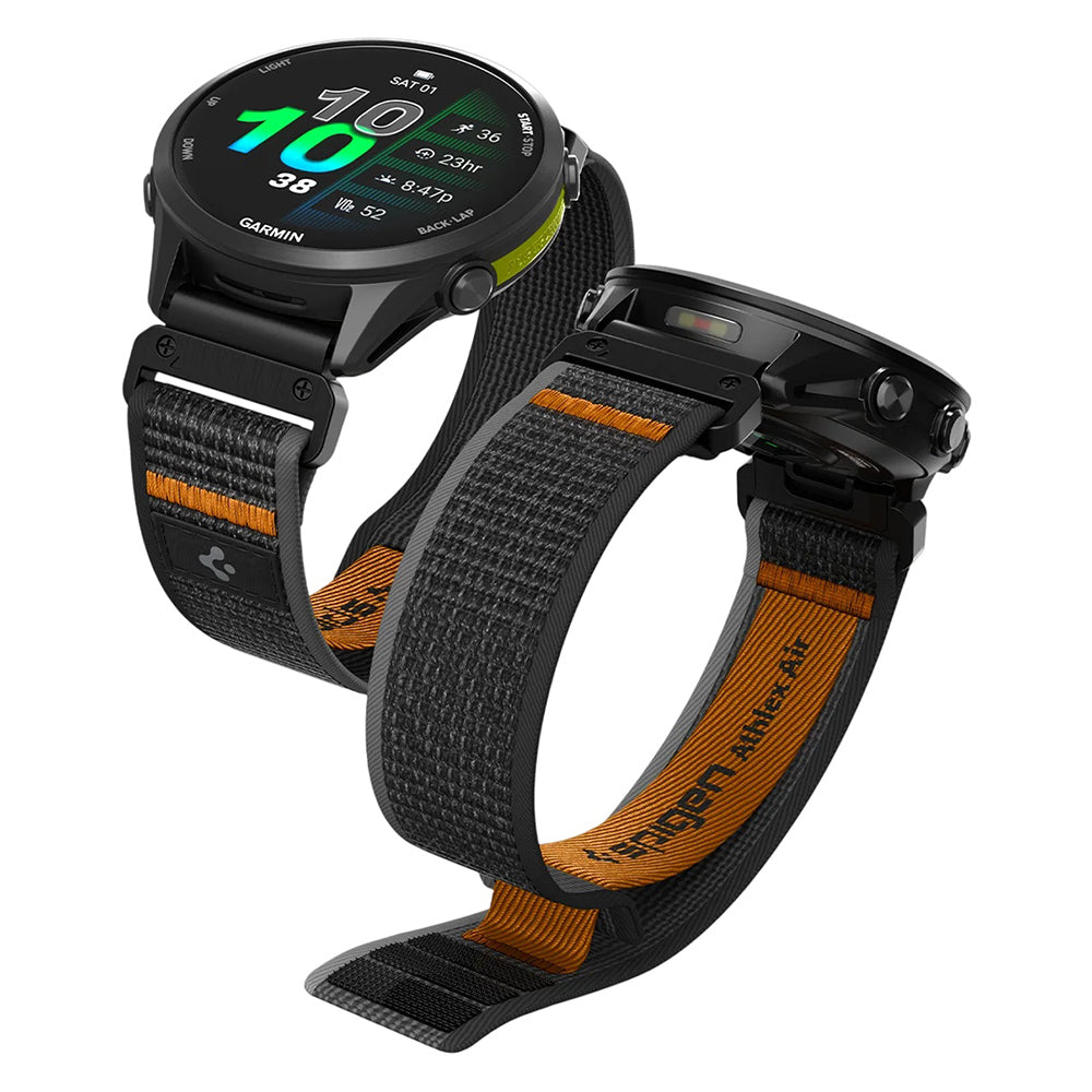 Spigen Athlex Air szíj Garmin Watch Fenix / Forerunner / Approach sorozathoz, 22mm, Fekete Narancssárga AMP11426