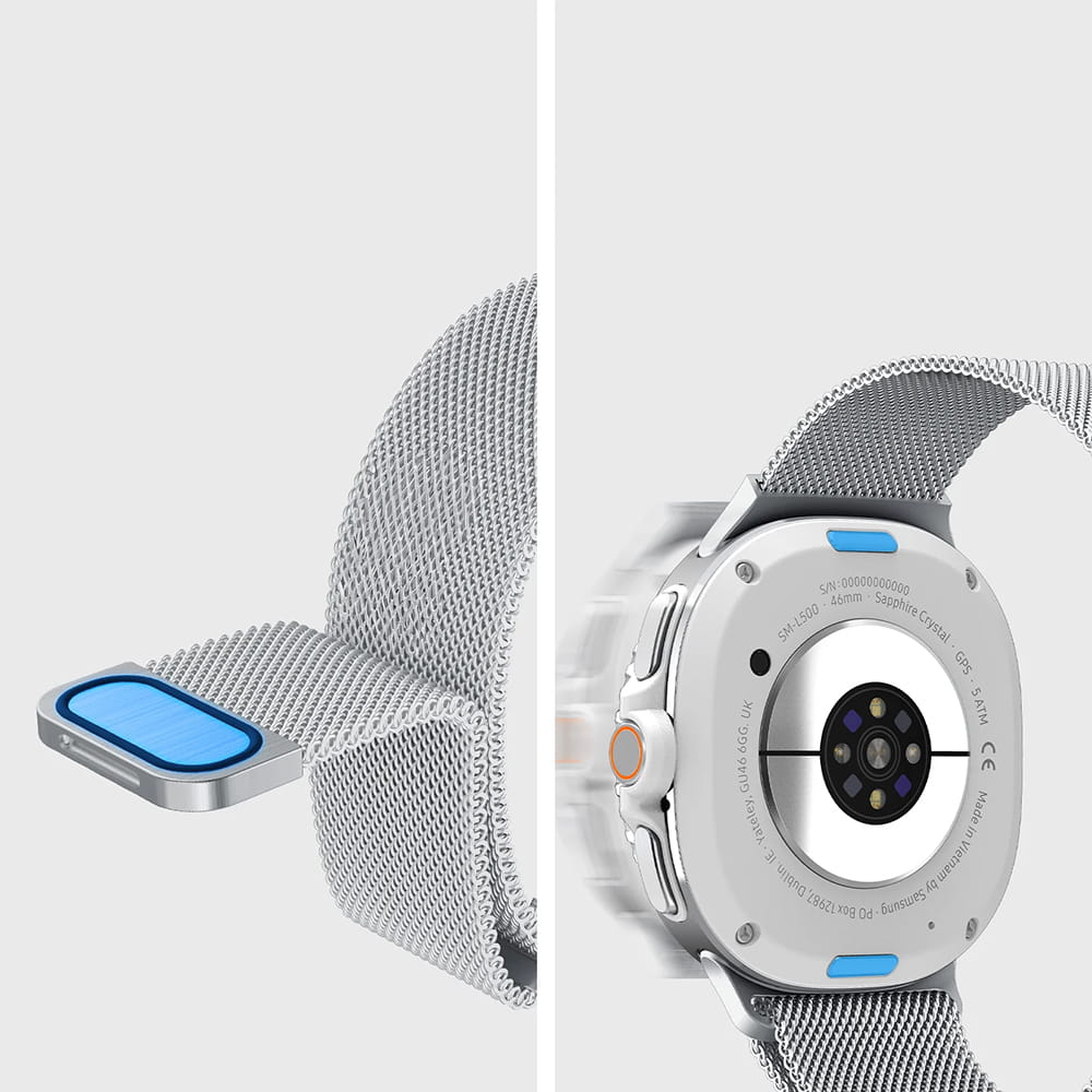 Spigen Metal Fit szíj Samsung Galaxy Watch9 / Watch8 / Watch8 Classic sorozathoz, ezüst AMP10121