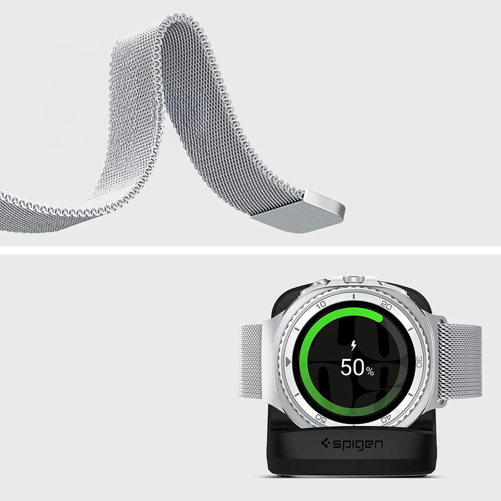 Spigen Metal Fit szíj Samsung Galaxy Watch9 / Watch8 / Watch8 Classic sorozathoz, ezüst AMP10121