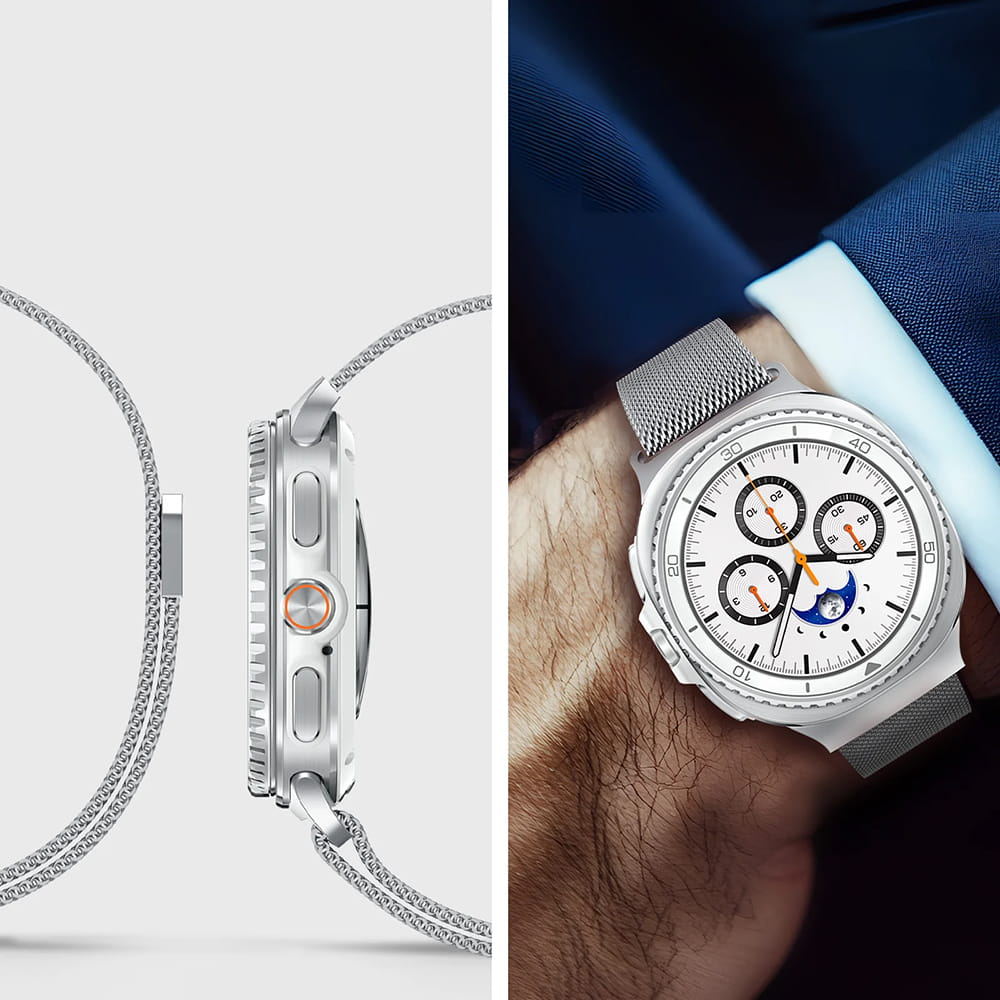 Spigen Metal Fit szíj Samsung Galaxy Watch9 / Watch8 / Watch8 Classic sorozathoz, ezüst AMP10121