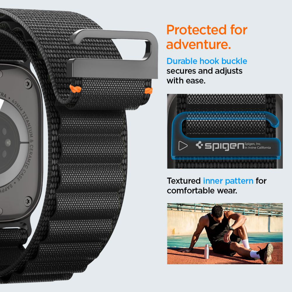 Spigen WBF1 szíj Apple Watch 49mm / 46mm / 45mm / 44mm sorozathoz, Fekete AMP10144