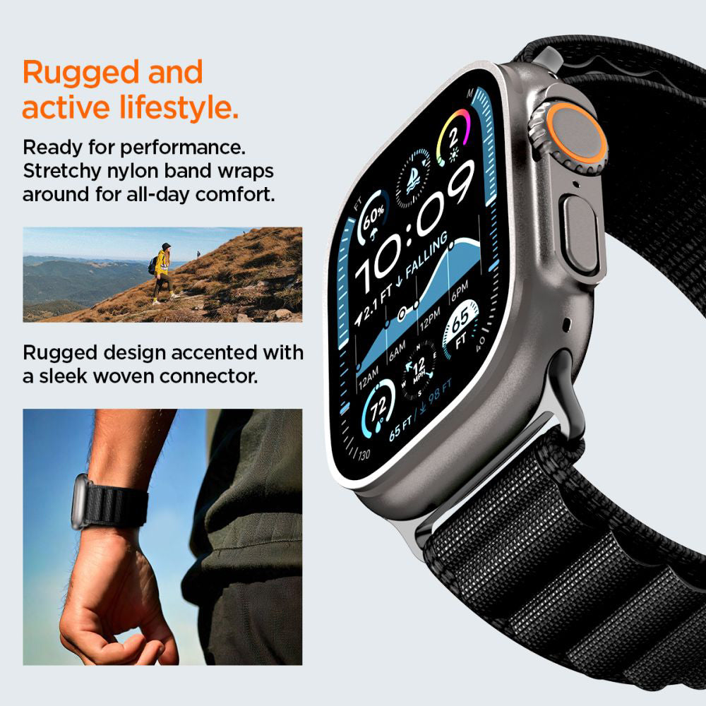 Spigen WBF1 szíj Apple Watch 49mm / 46mm / 45mm / 44mm sorozathoz, Fekete AMP10144