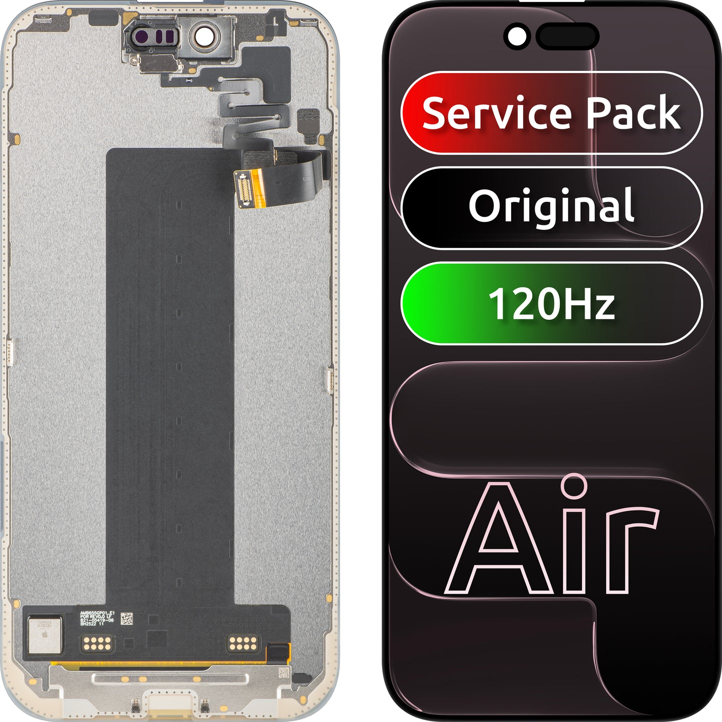 Apple iPhone 17 Air érintőképernyős kijelző, kerettel, fekete, Service Pack 661-55240