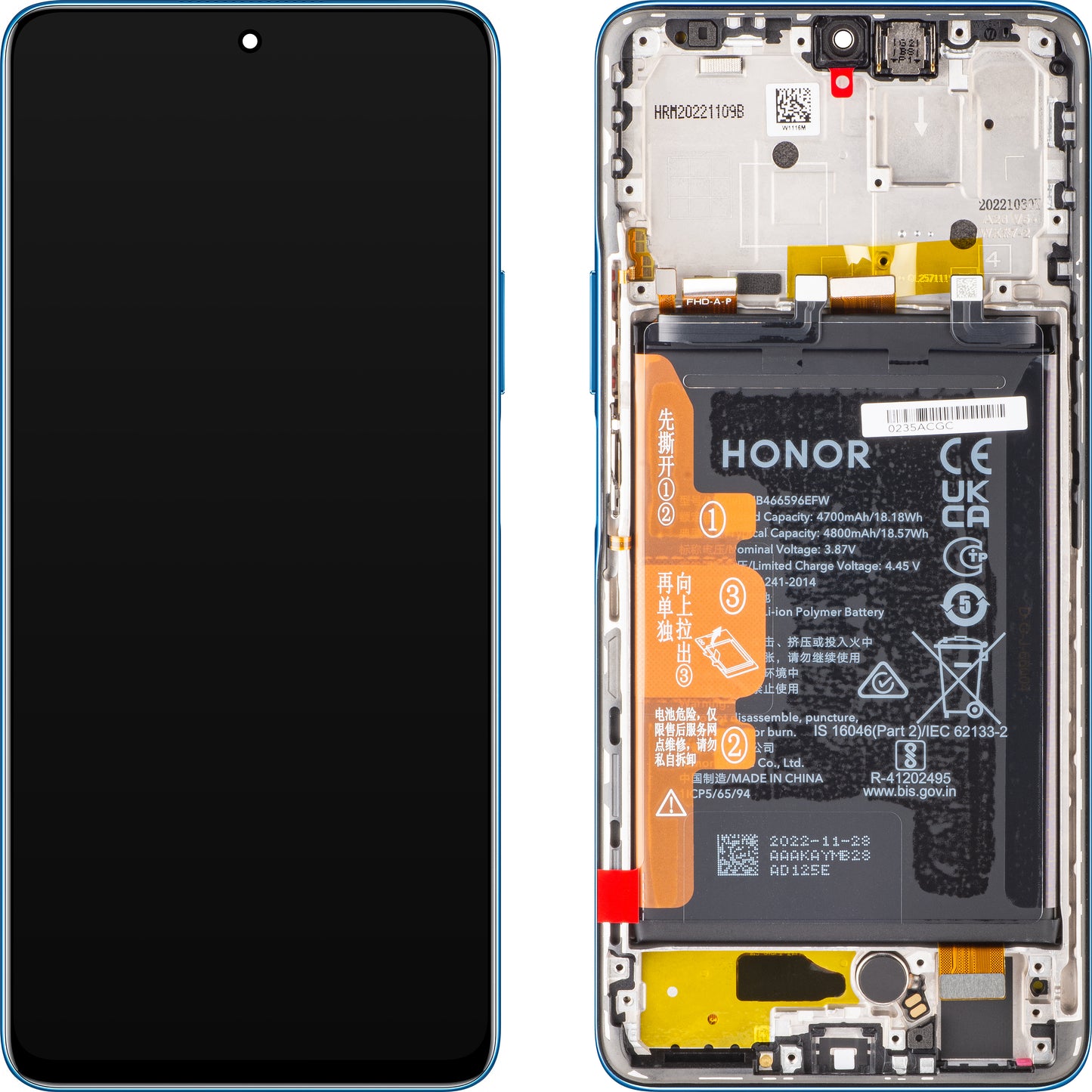 Érintőképernyős kijelző Érintőképernyős Honor Magic4 Lite, kerettel és akkumulátorral, kék (óceánkék), szervizcsomag 0235ABST