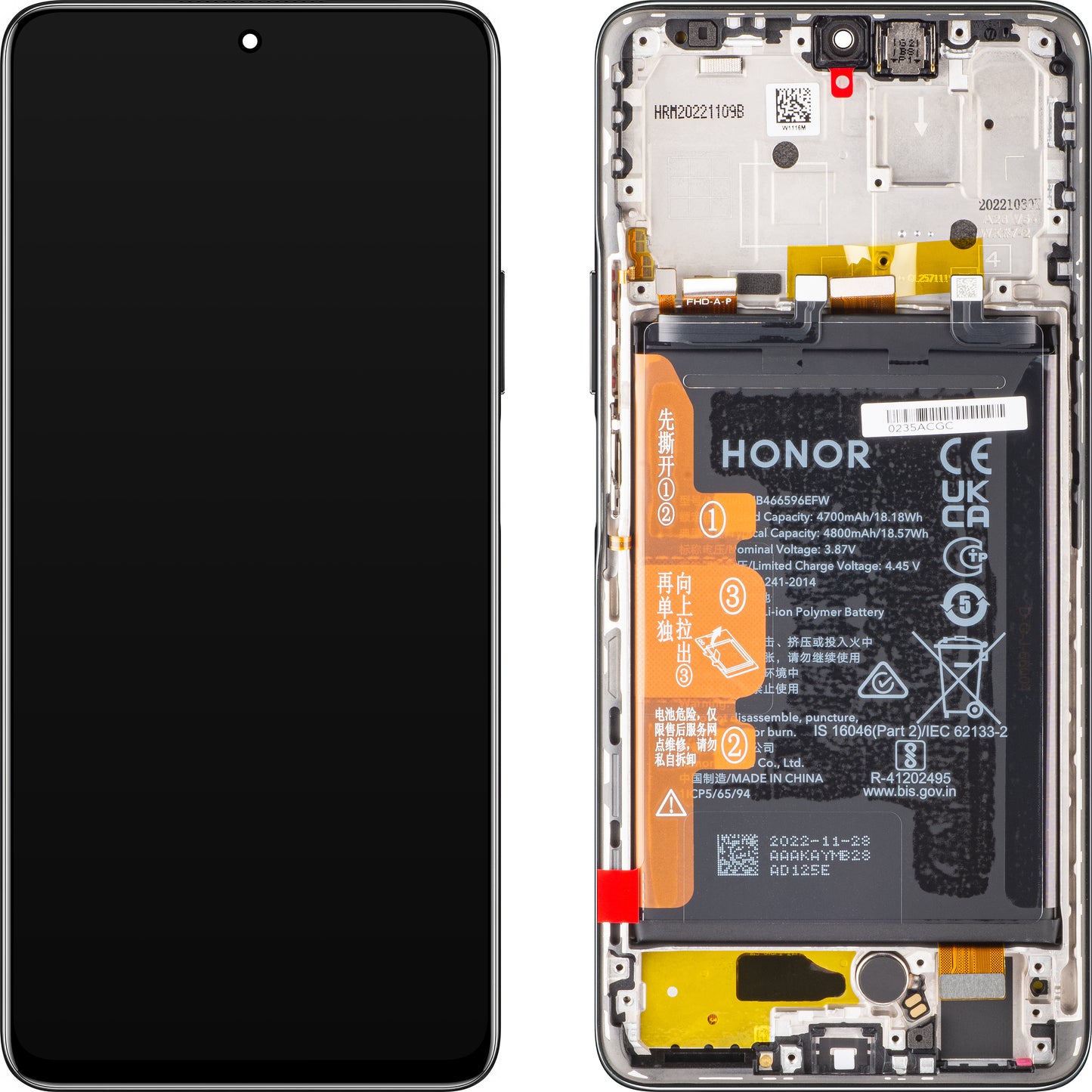 Érintőképernyős kijelző Érintőképernyős Honor Magic4 Lite, kerettel és akkumulátorral, éjfekete, szervizcsomag 0235ABSK