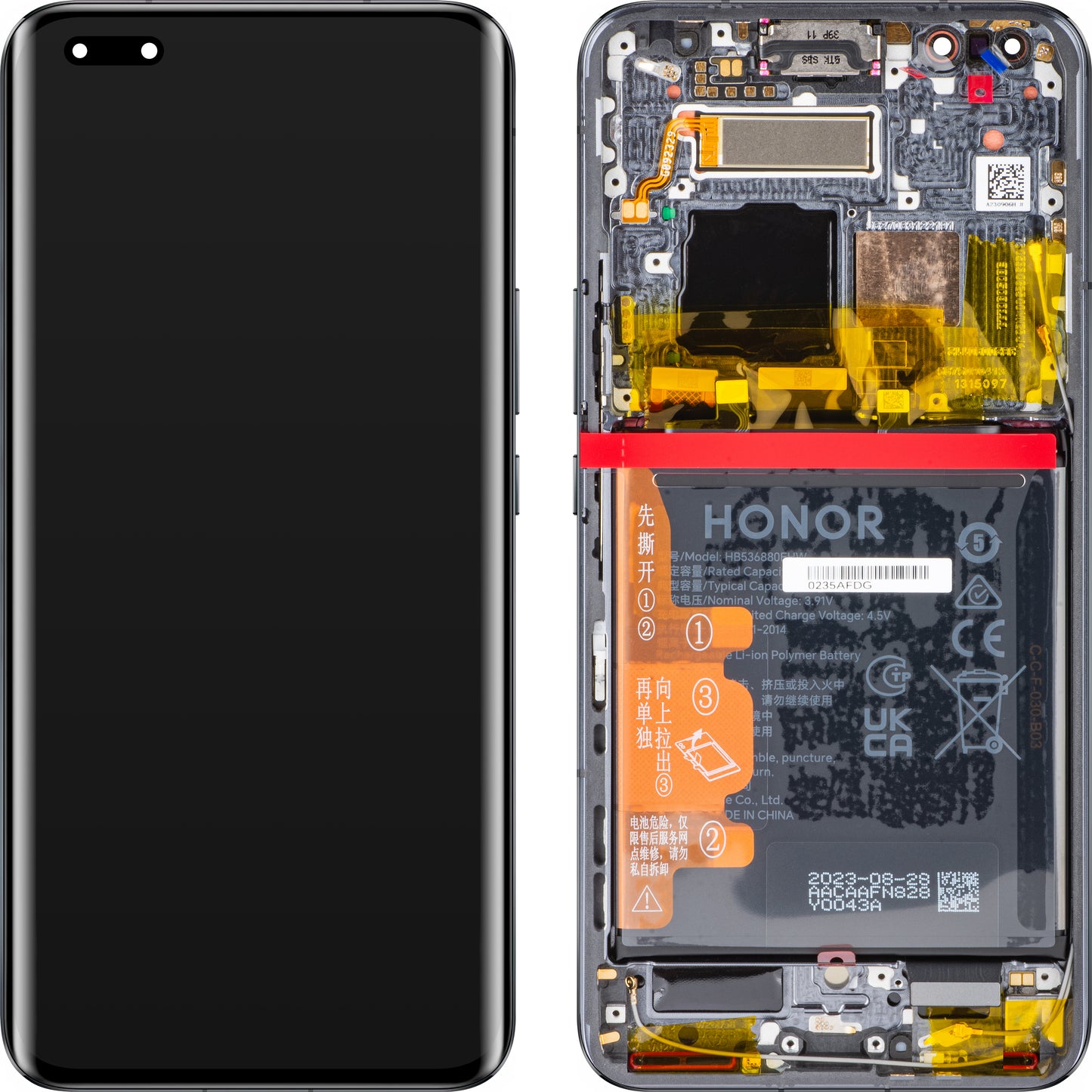 Érintőképernyős kijelző Érintőképernyő Honor Magic5 Pro, kerettel és akkumulátorral, fekete, szervizcsomag 0235AFDG