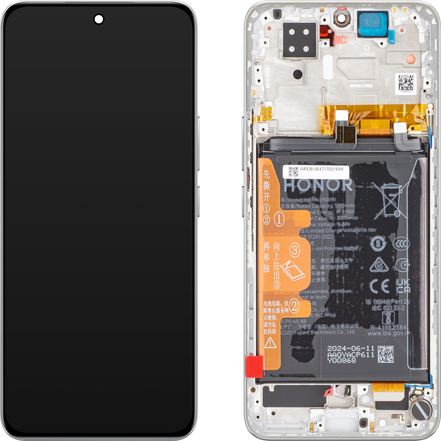 Érintőképernyős kijelző Honor 200, kerettel, ezüst (holdfényfehér), szervizcsomag 0235ALRK